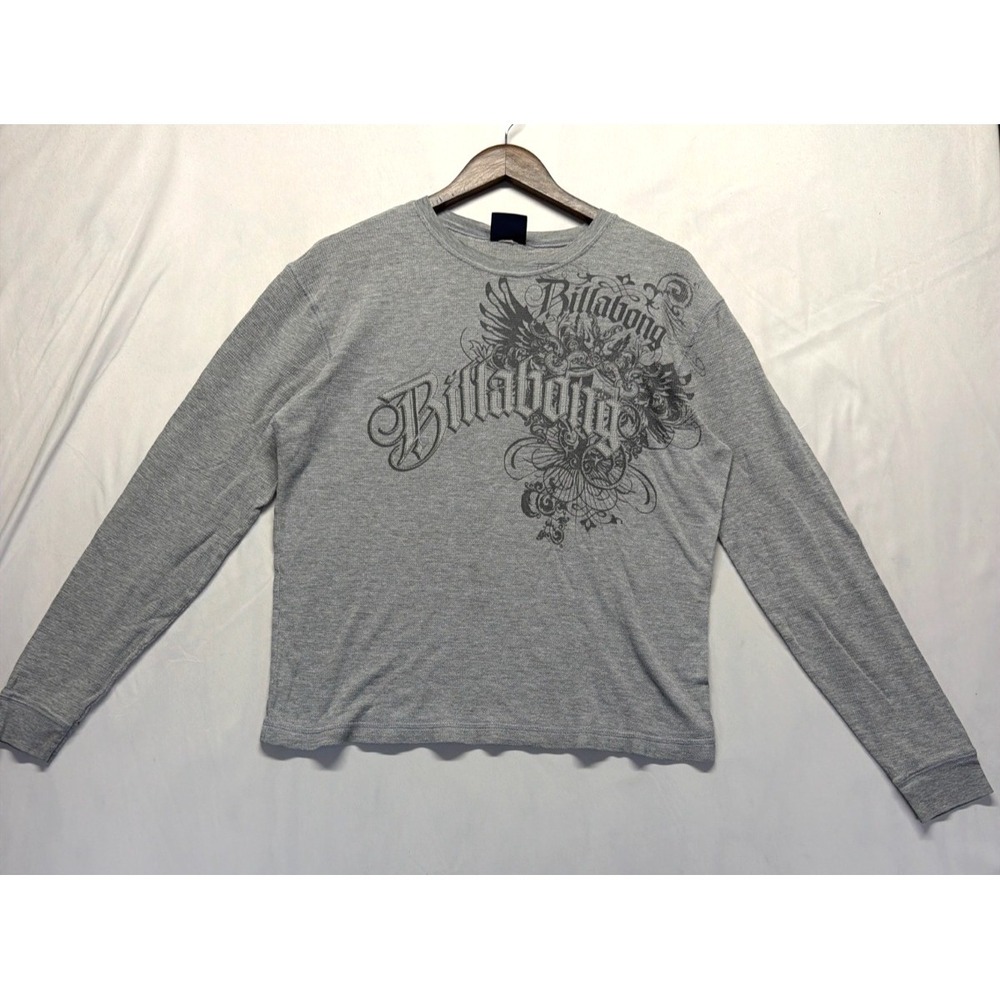 Billabong Shirt Mens Medium Heather Gray Graphic Print Spellout Logo Casual Wear